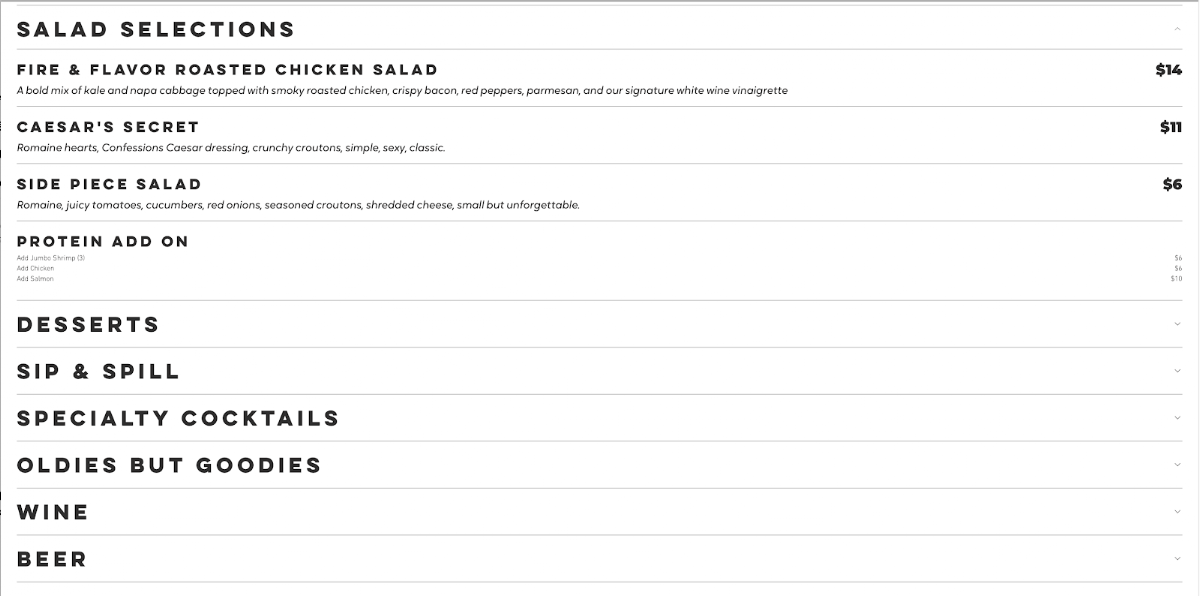 Confessions Bar & Restaurant Lounge Photo Menu 3