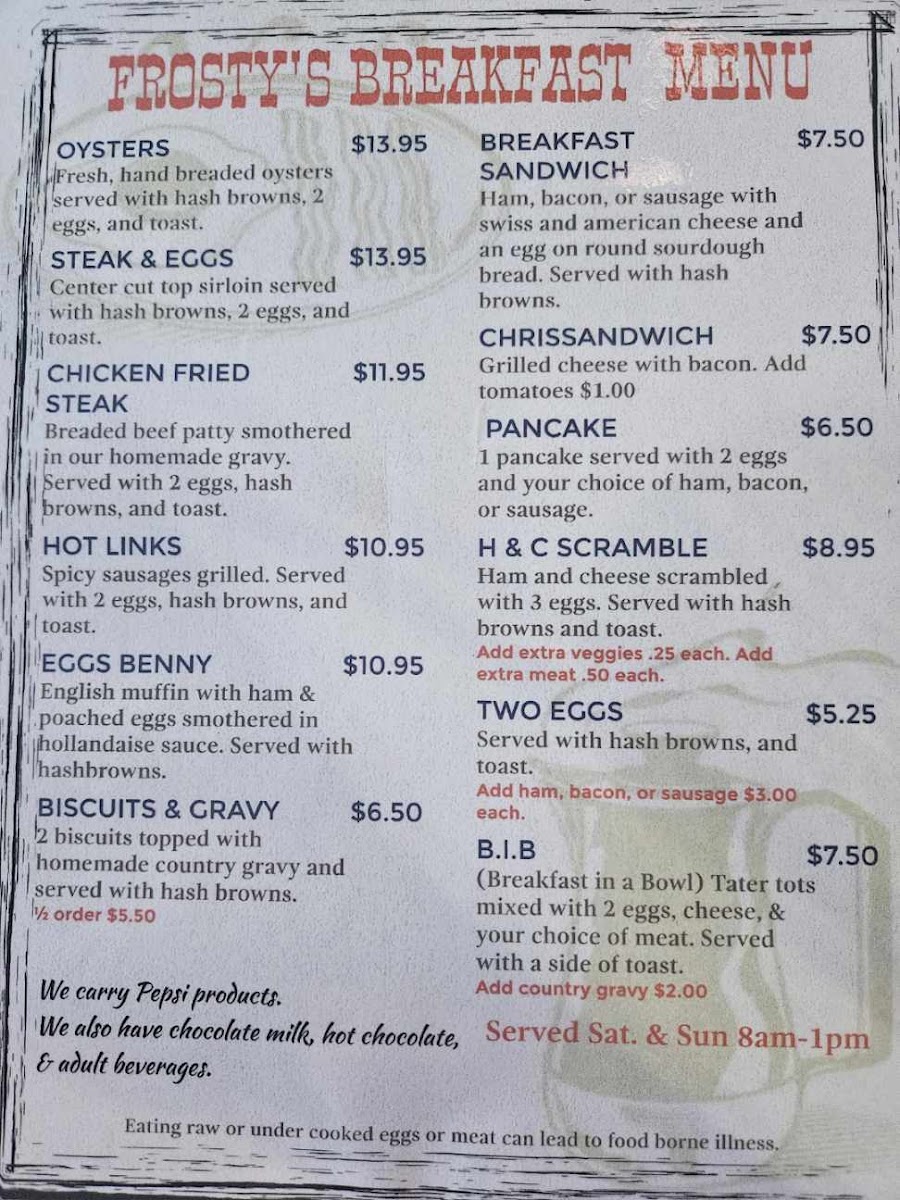 Frosty's Saloon & Grill Photo Menu 1