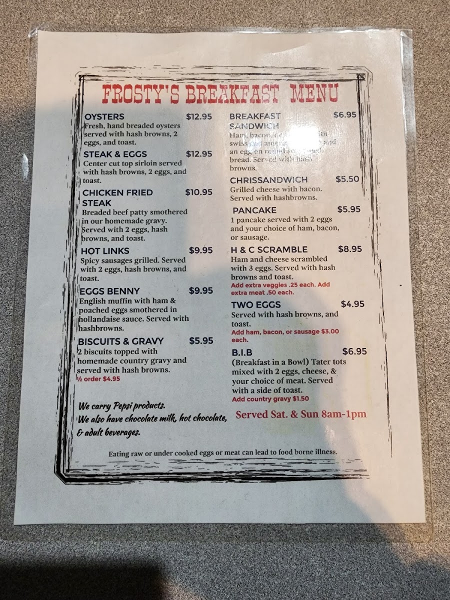 Frosty's Saloon & Grill Photo Menu 3