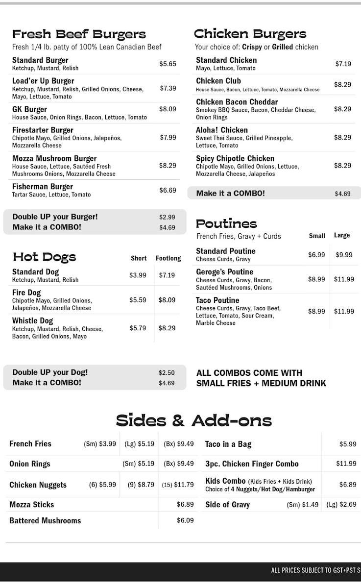 George's Kitchen + Ice Cream Photo Menu 1