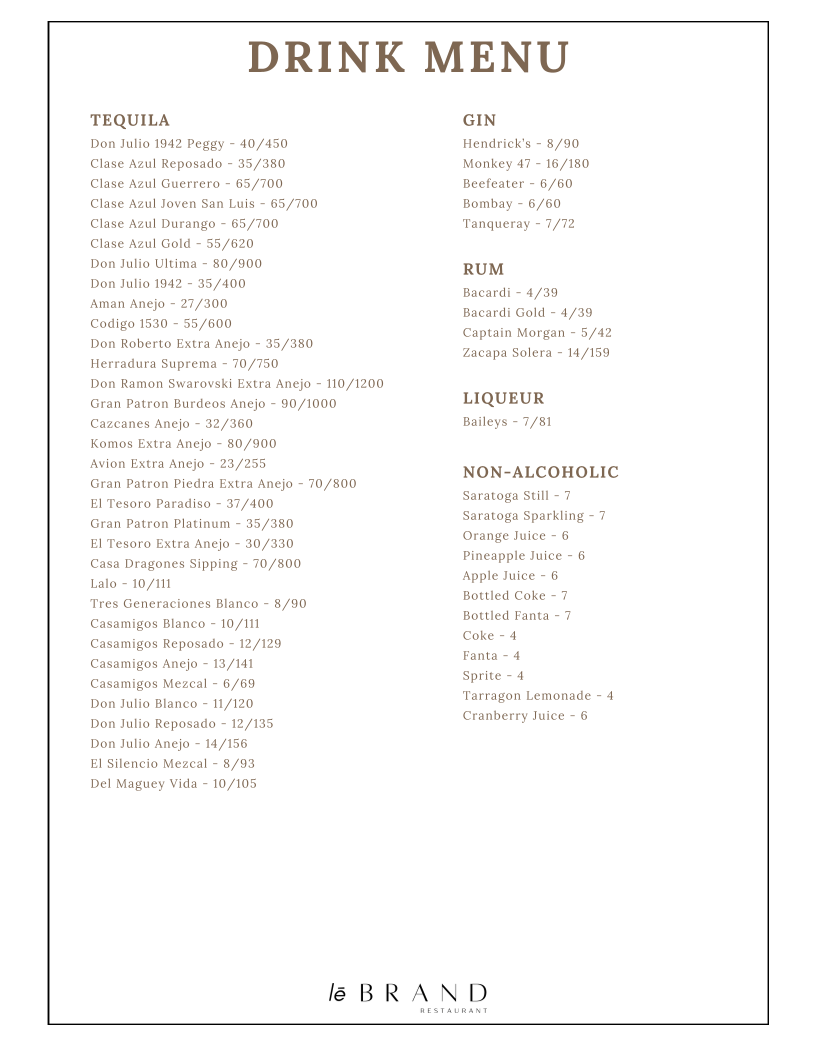 Le Brand Restaurant Photo Menu 2