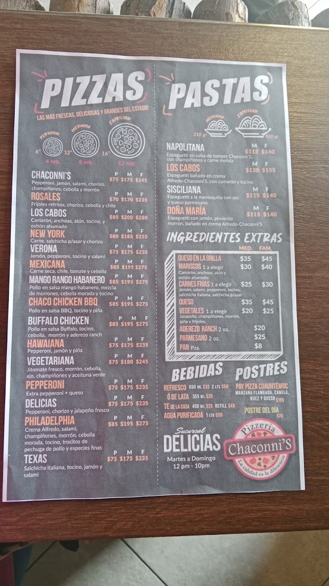 Chaconni's Pizzería Photo Menu 1