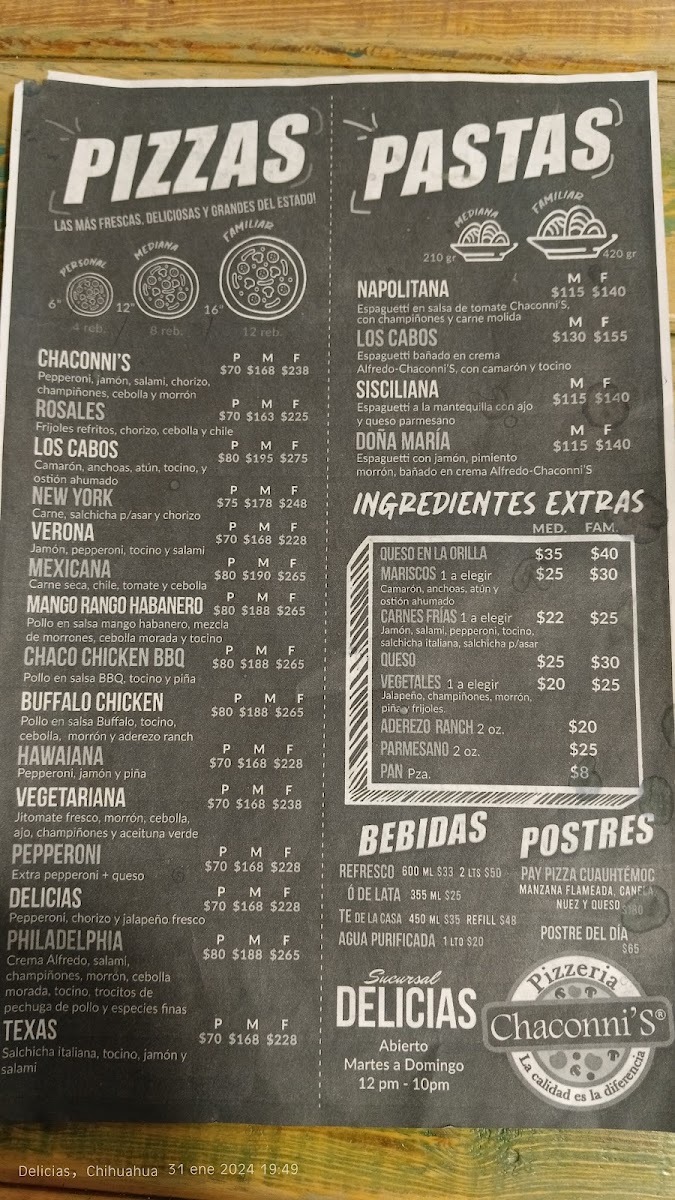 Chaconni's Pizzería Photo Menu 2