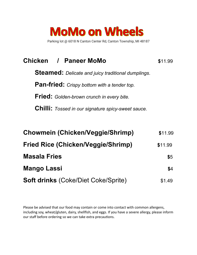 Momo On Wheels Photo Menu 2