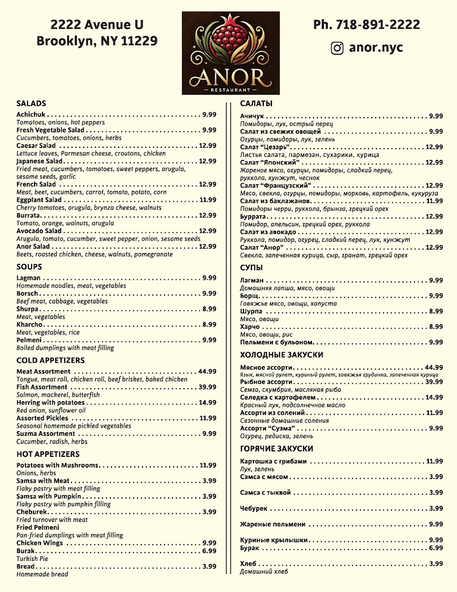 Anor Restaurant Photo Menu 1