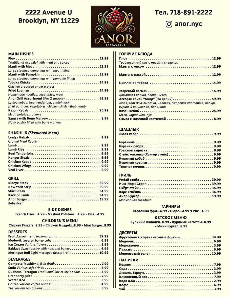 Anor Restaurant Photo Menu 2