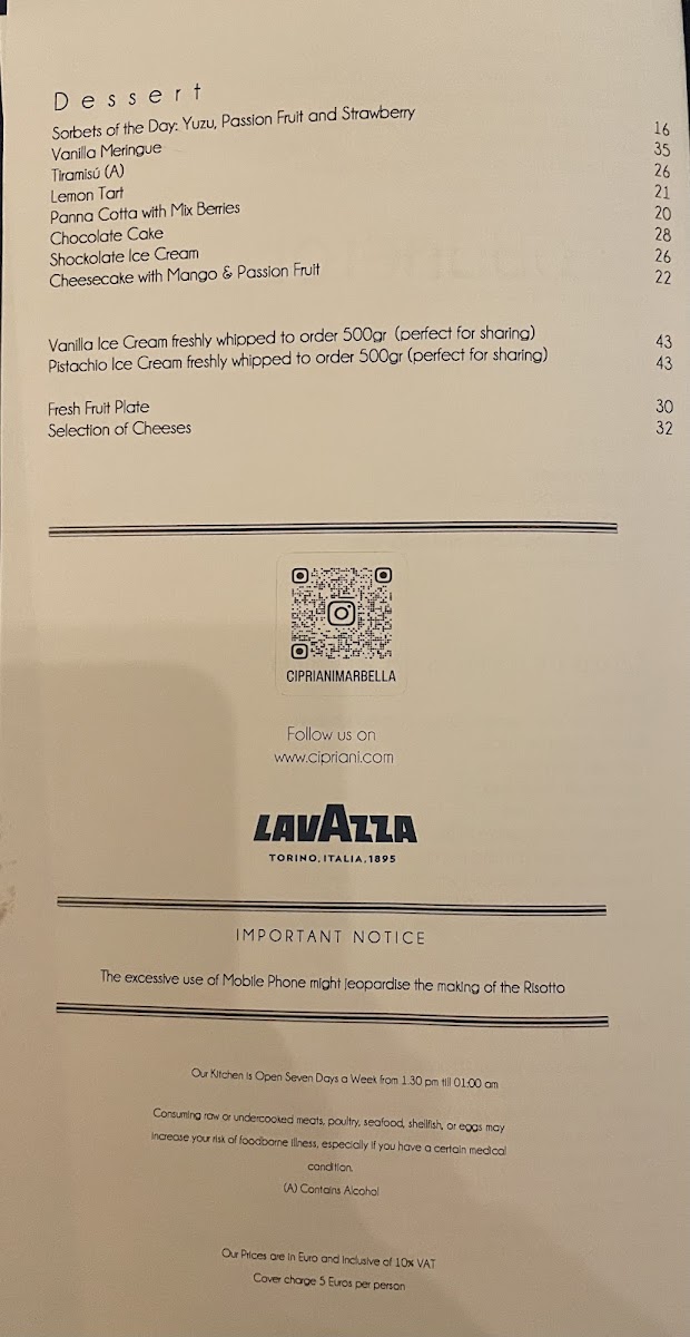 Cipriani Marbella Photo Menu 1