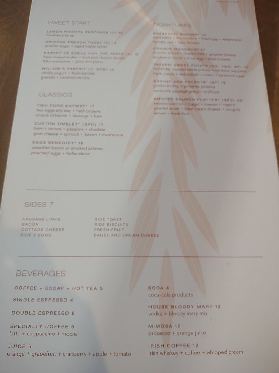 Willows Kitchen & Wine Bar Photo Menu 1
