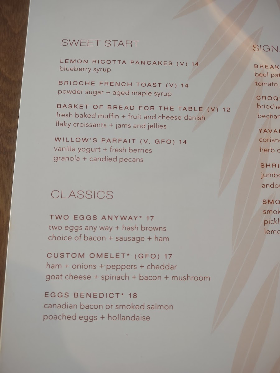 Willows Kitchen & Wine Bar Photo Menu 2