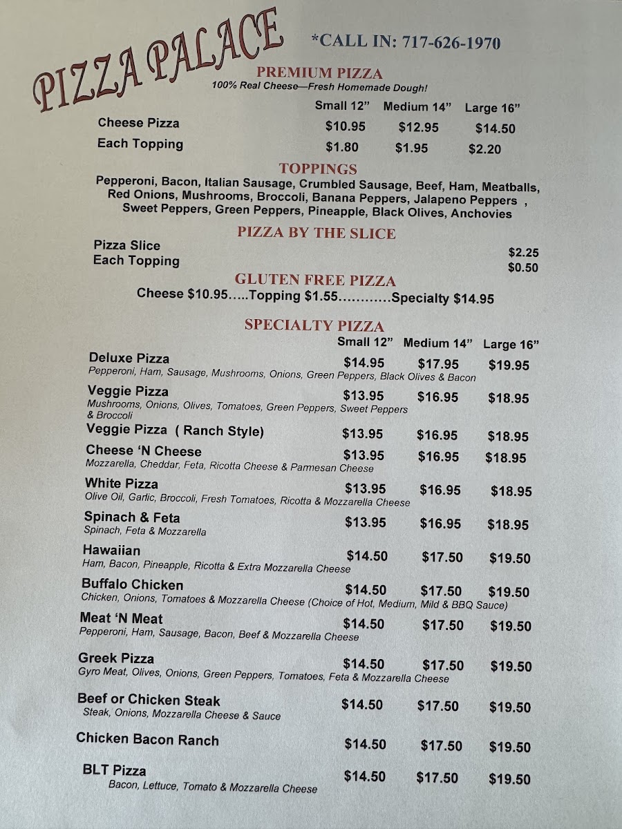 Pizza Palace Photo Menu 1
