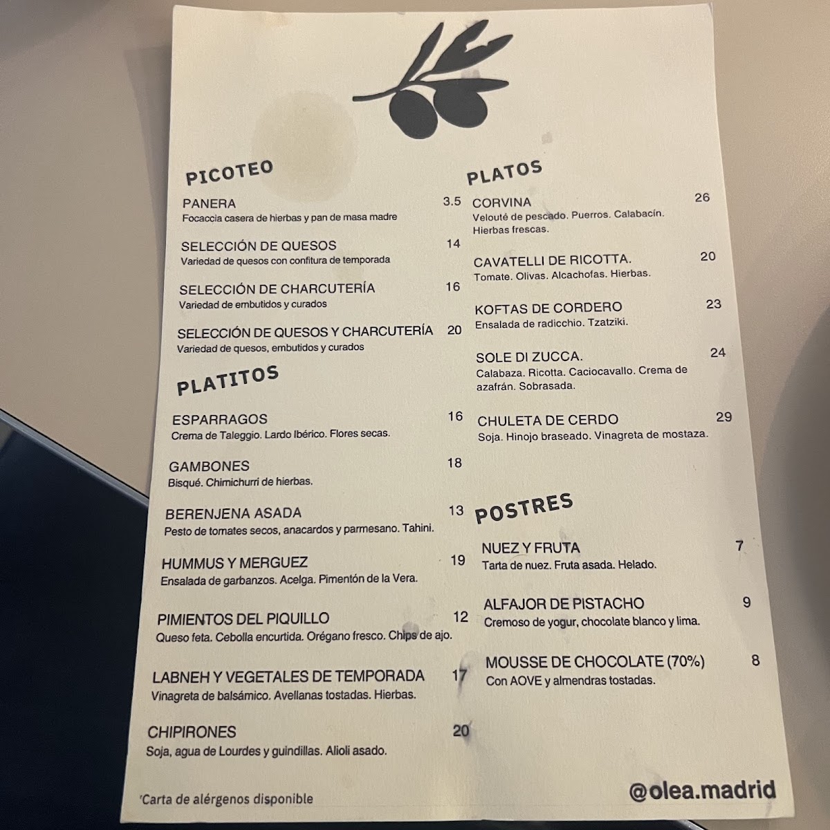 Olea Photo Menu 3