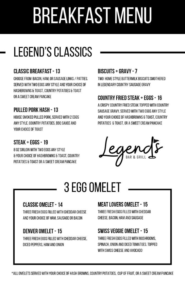 Legend's Bar and Grill Photo Menu 1