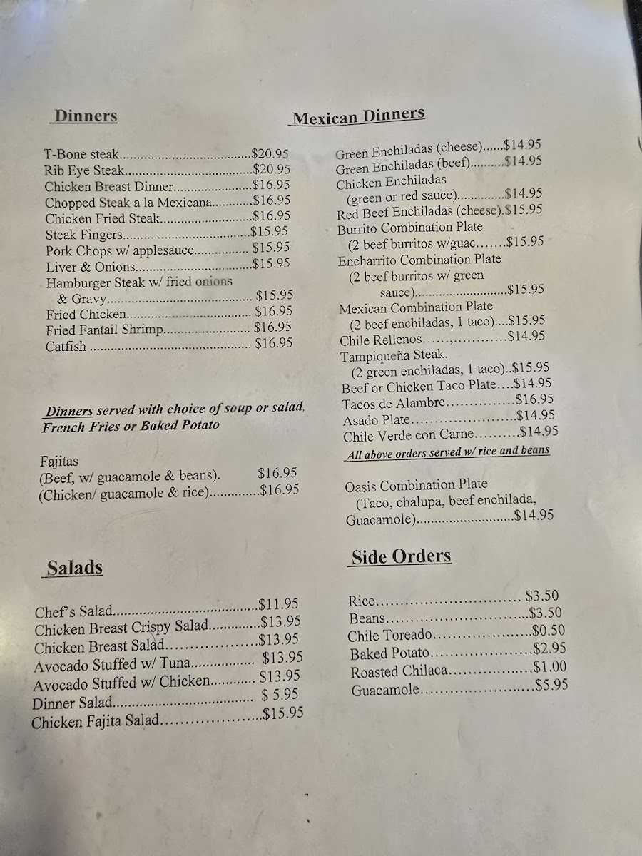 Oasis Restaurant Photo Menu 1