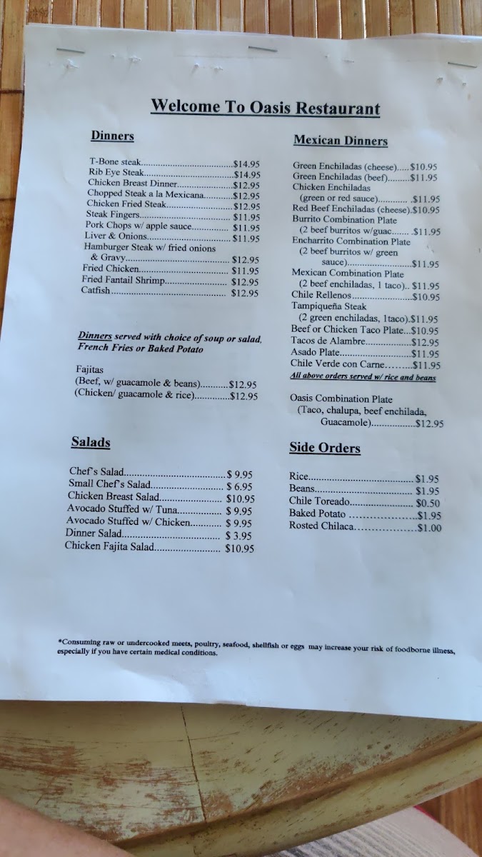 Oasis Restaurant Photo Menu 2