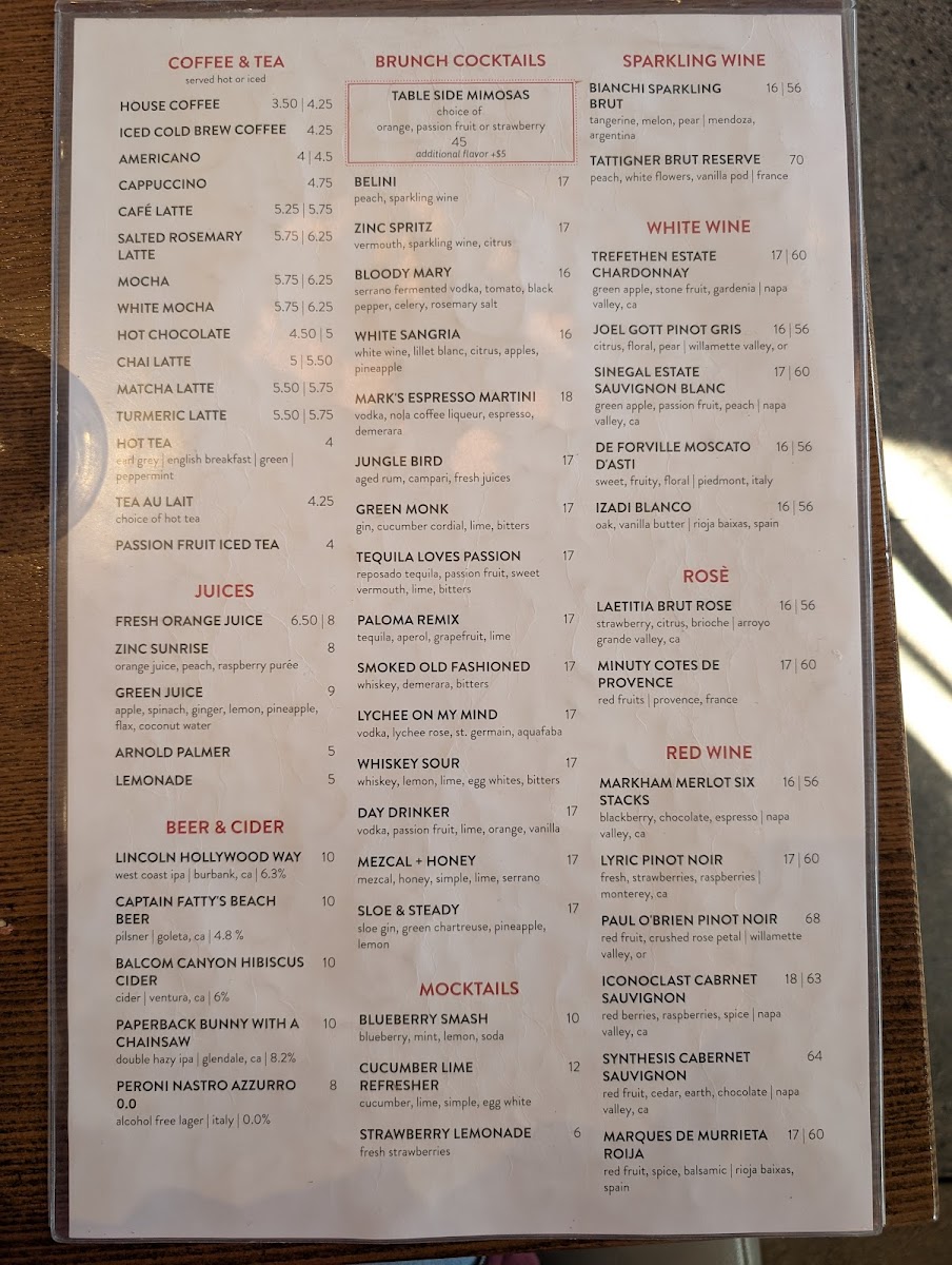 Zinc Café & Bar Photo Menu 3