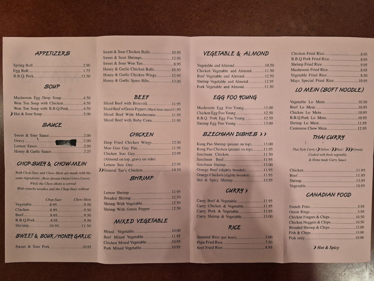 Mays Restaurant Photo Menu 1
