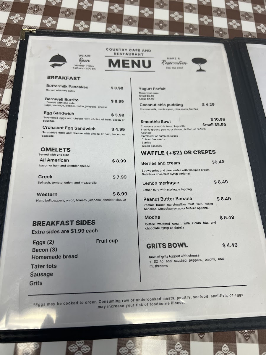 Country Cafe Photo Menu 1