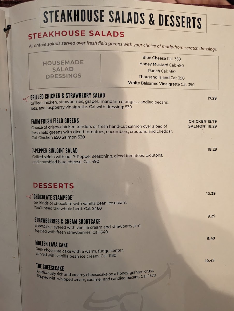 LongHorn Steakhouse Photo Menu 1
