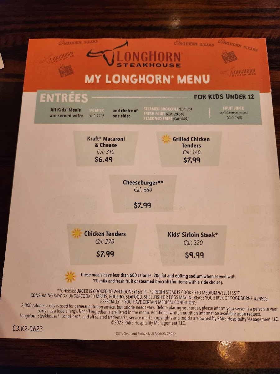 LongHorn Steakhouse Photo Menu 3