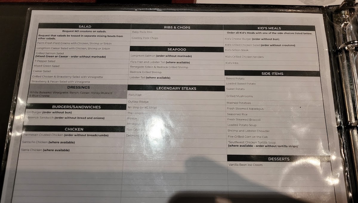 LongHorn Steakhouse Photo Menu 9