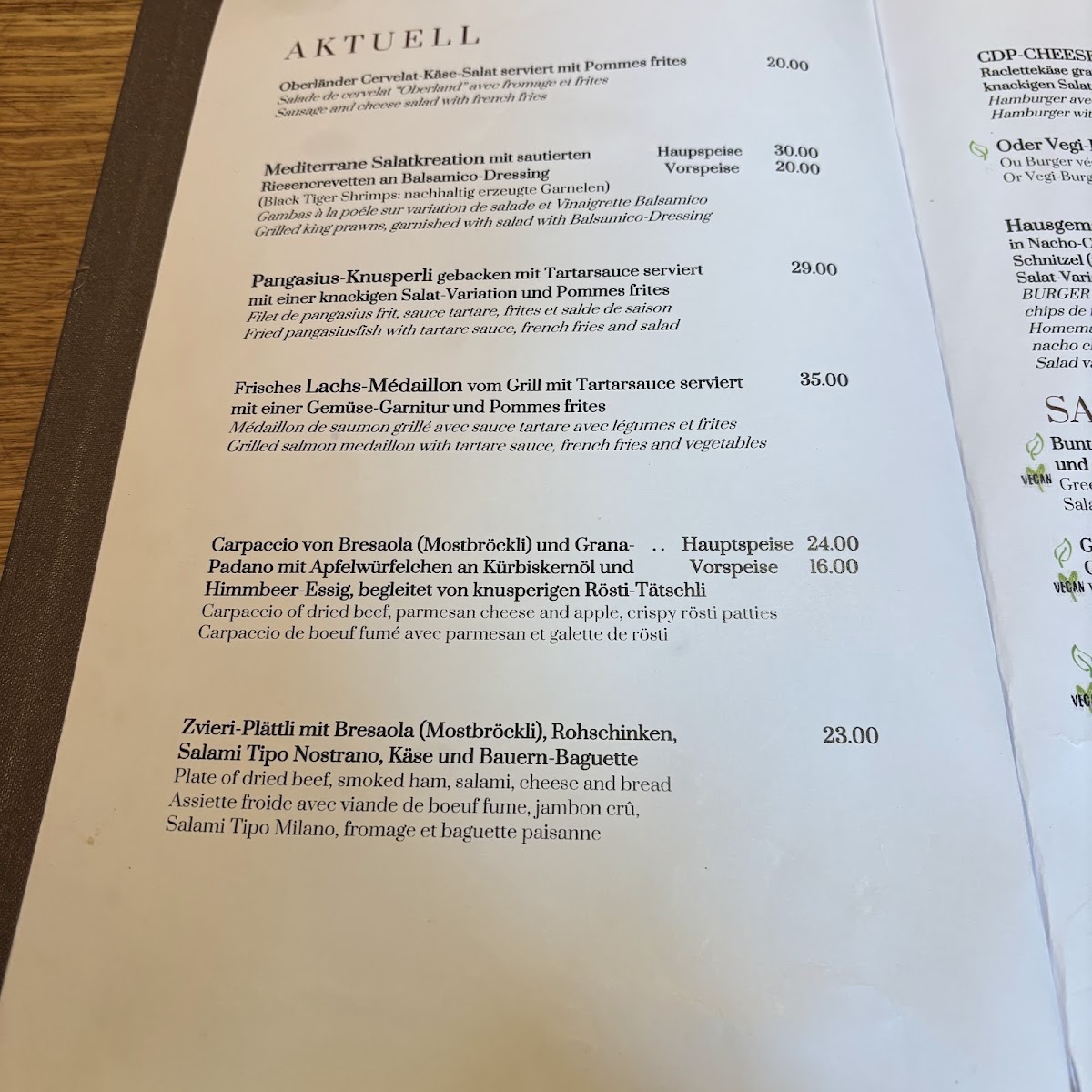 Café de Paris Photo Menu 1