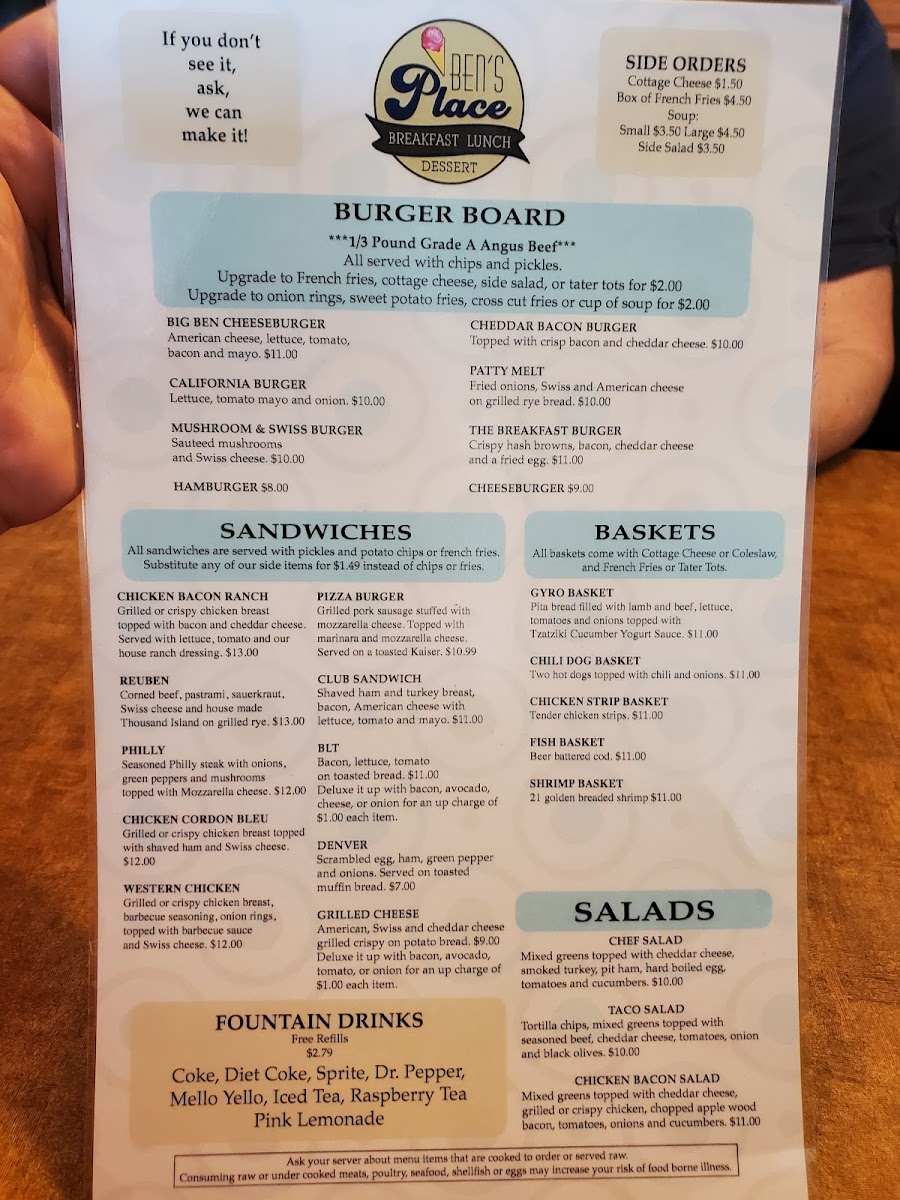 Ben's Place Photo Menu 1