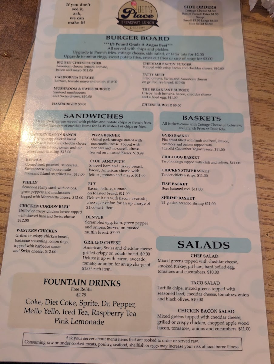 Ben's Place Photo Menu 2