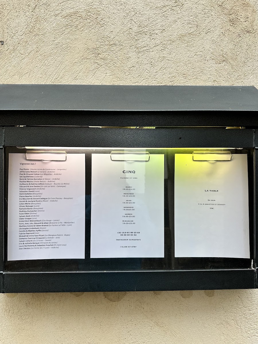 Cinq Photo Menu 2