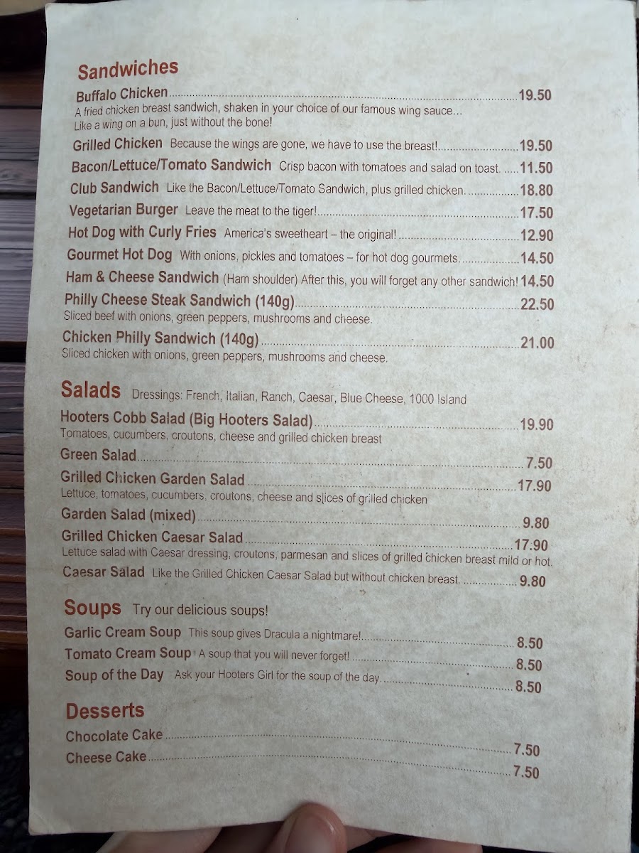 Hooters Photo Menu 1