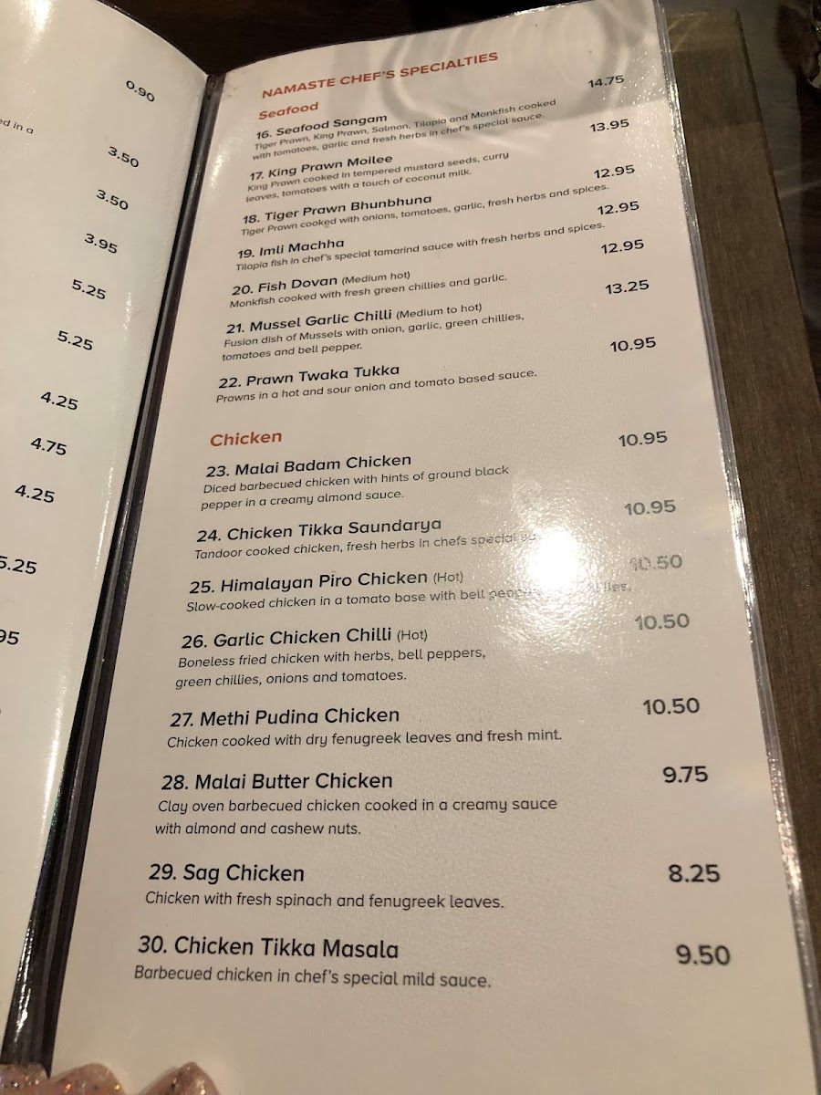 Namaste Kitchen Photo Menu 1
