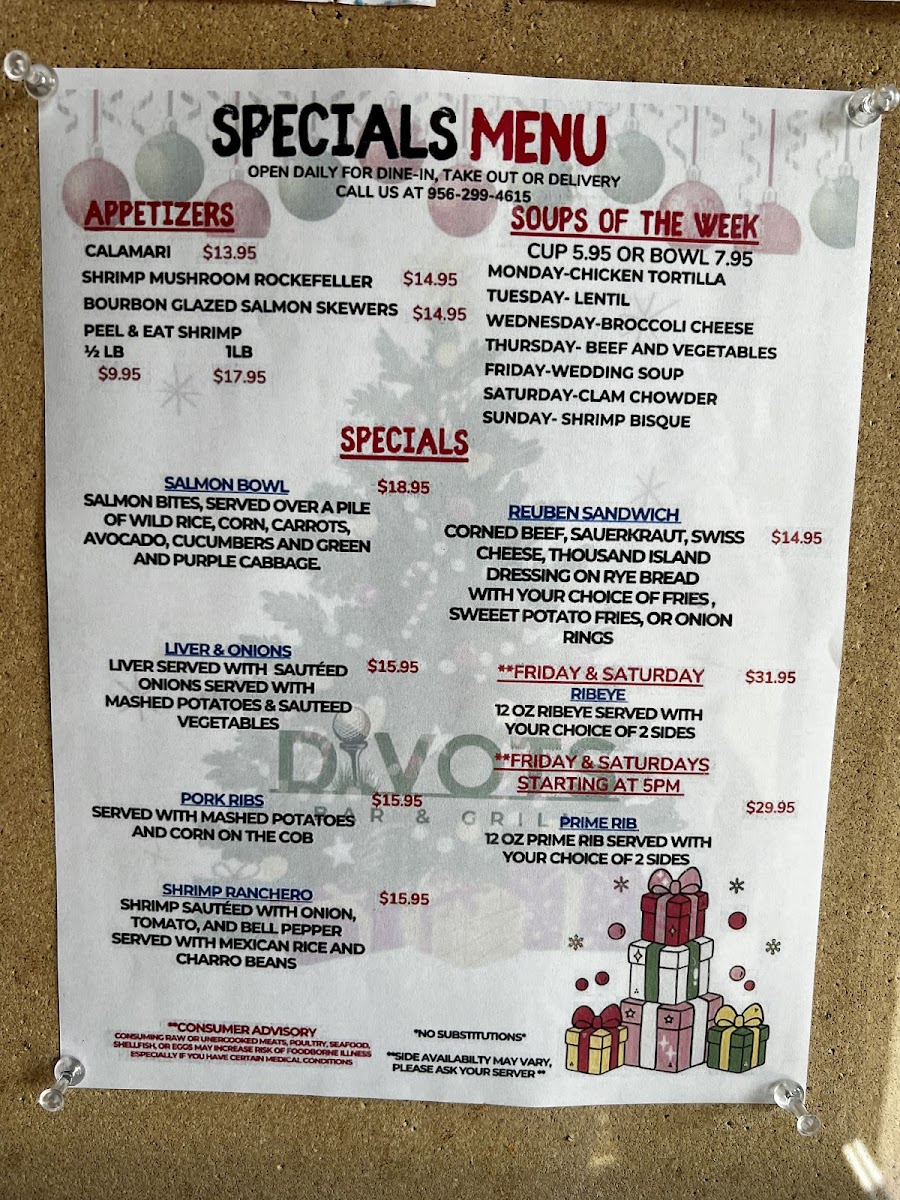 Divots Bar & Grill Photo Menu 1