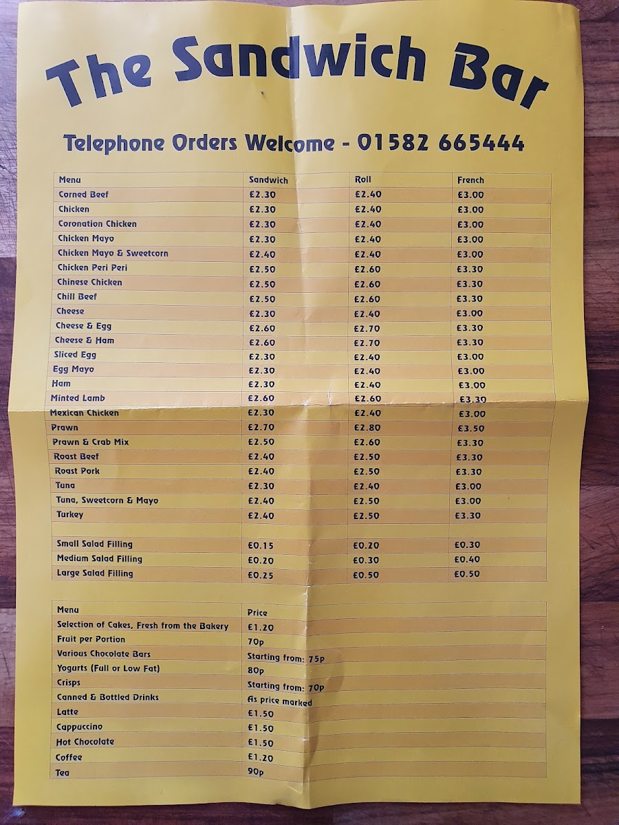The Sandwich Bar Photo Menu 1