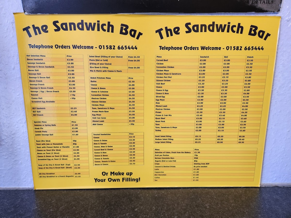 The Sandwich Bar Photo Menu 2