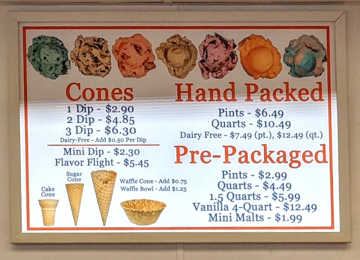 Whitey's Ice Cream Photo Menu 1