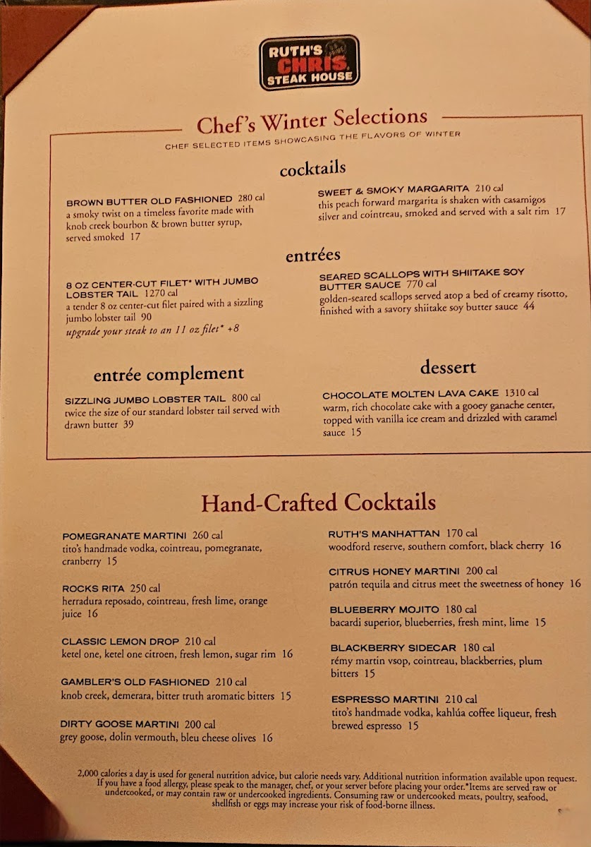 Ruth's Chris Steak House Photo Menu 1