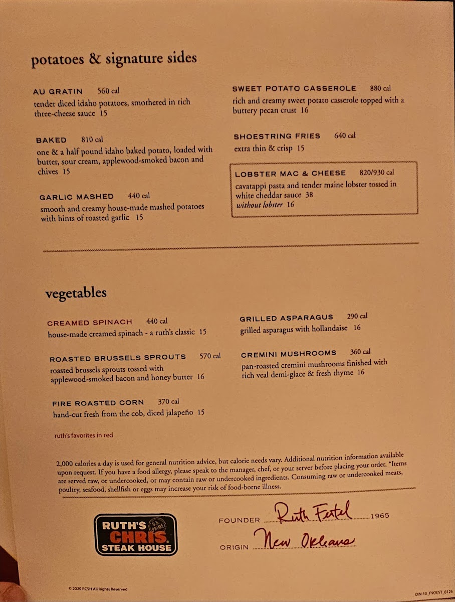Ruth's Chris Steak House Photo Menu 2