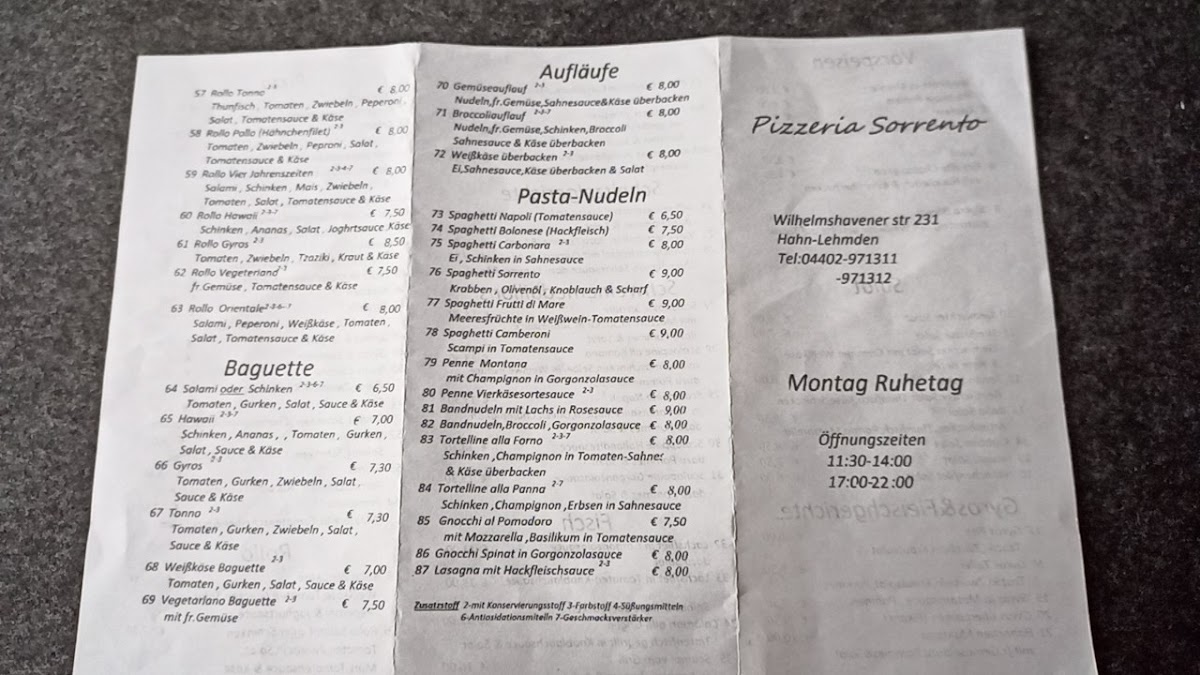 Pizzeria Sorrento Photo Menu 1