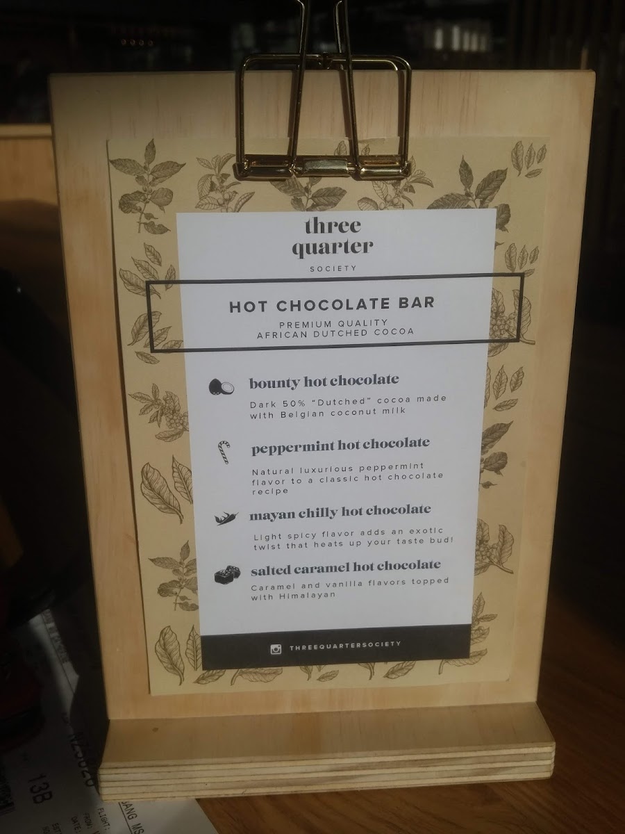 Three Quarter Society I Specialty Coffee Bar Photo Menu 1