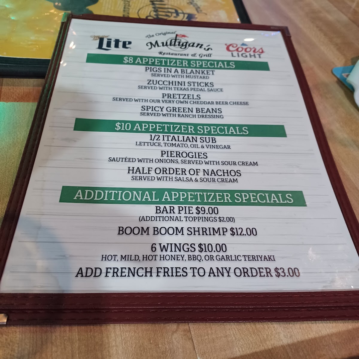 Mulligan's Bar & Restaurant Photo Menu 1