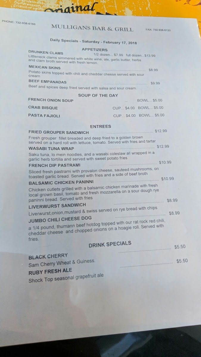 Mulligan's Bar & Restaurant Photo Menu 6