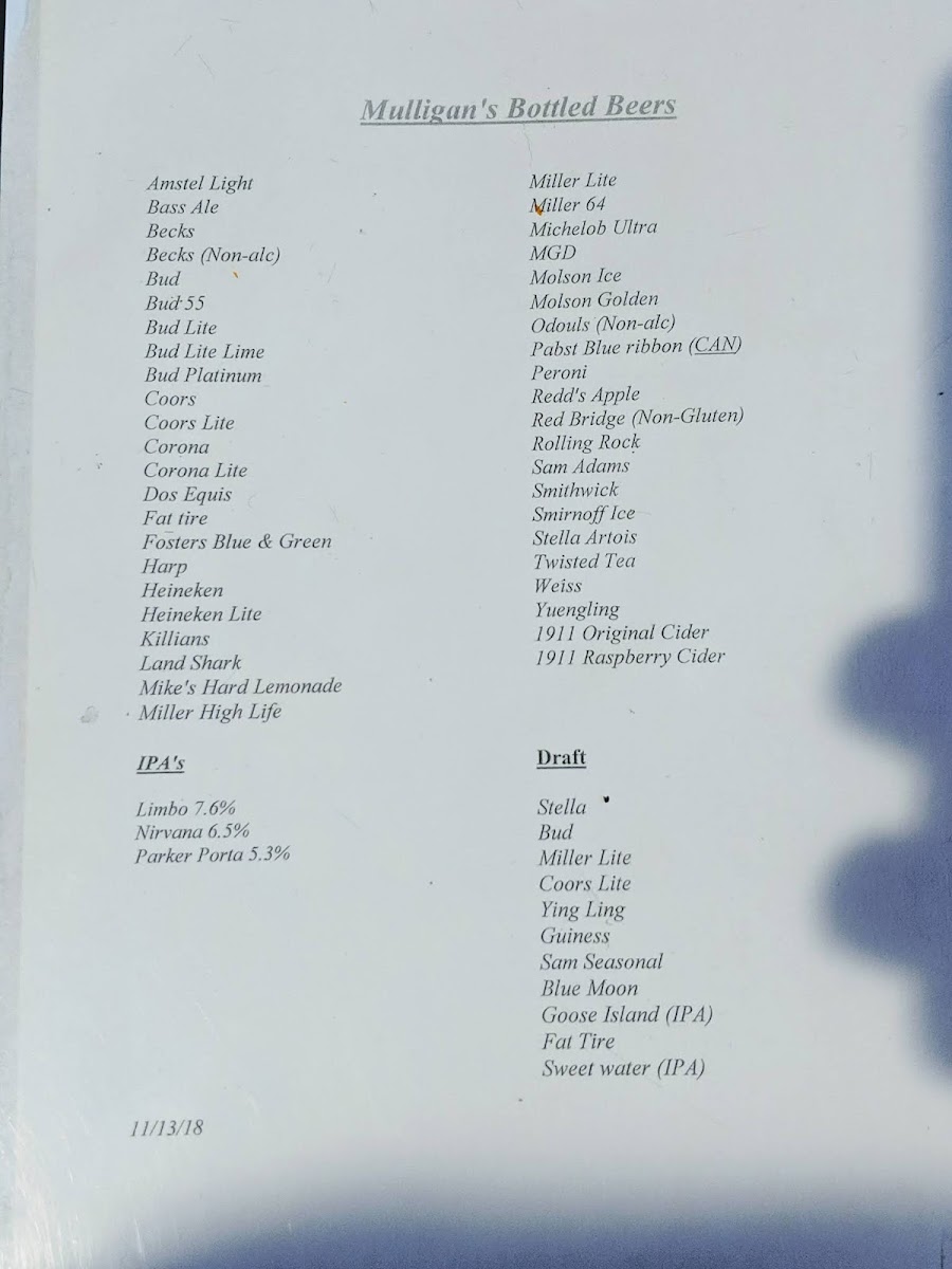 Mulligan's Bar & Restaurant Photo Menu 7