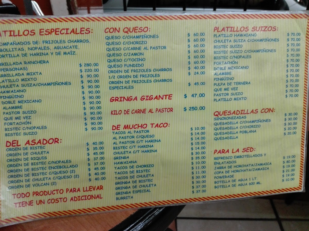 Taqueria El Pastorcito Photo Menu 2