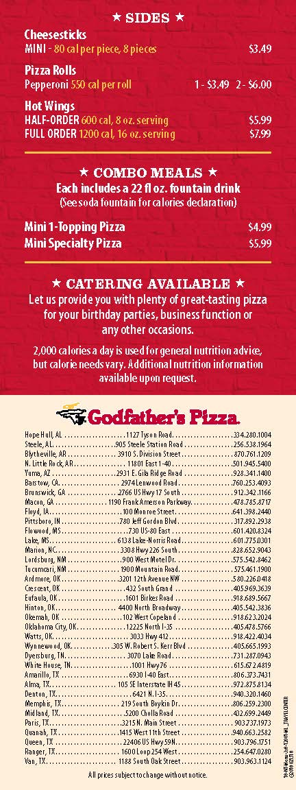 Godfather's Pizza Express Photo Menu 1