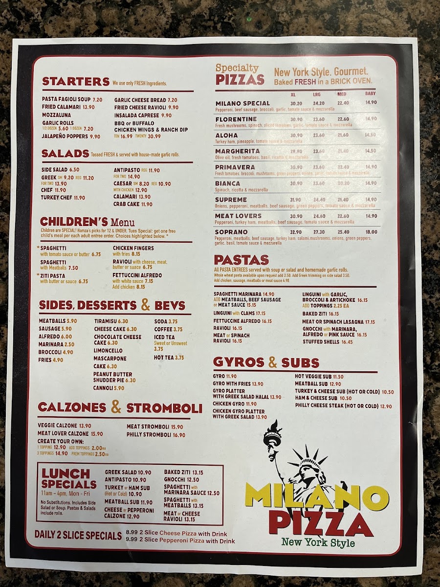 Milano Pizza Photo Menu 1