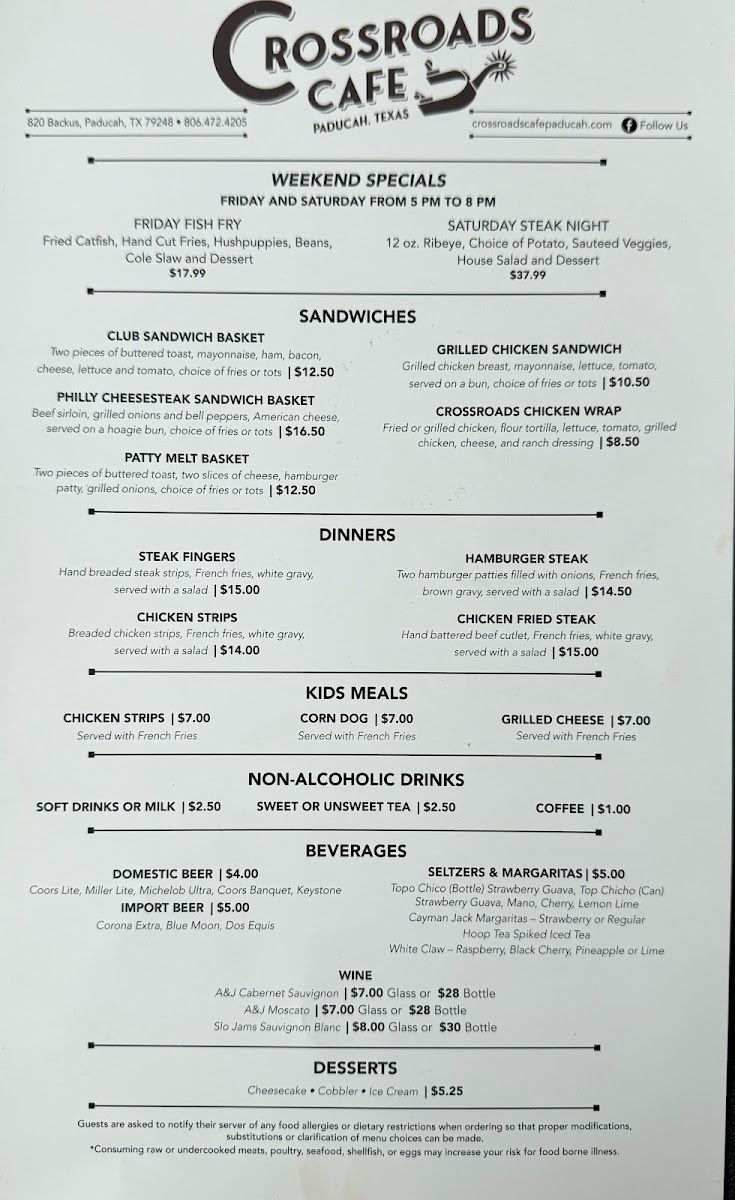Crossroads Cafe Photo Menu 1
