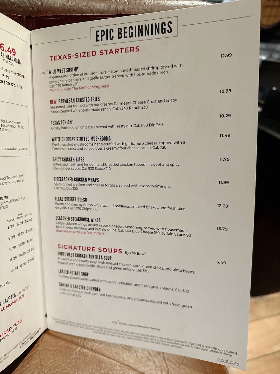 LongHorn Steakhouse Photo Menu 1