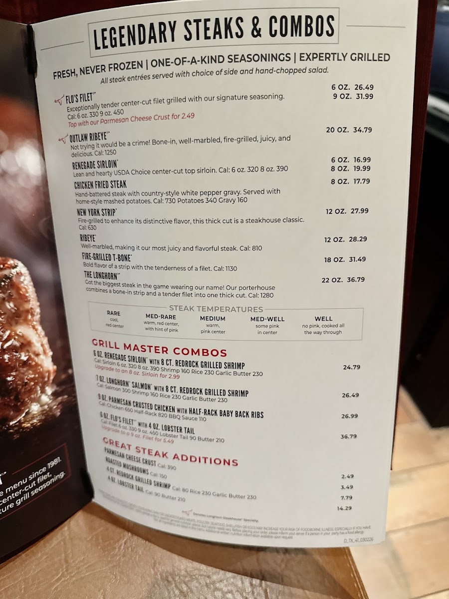 LongHorn Steakhouse Photo Menu 2