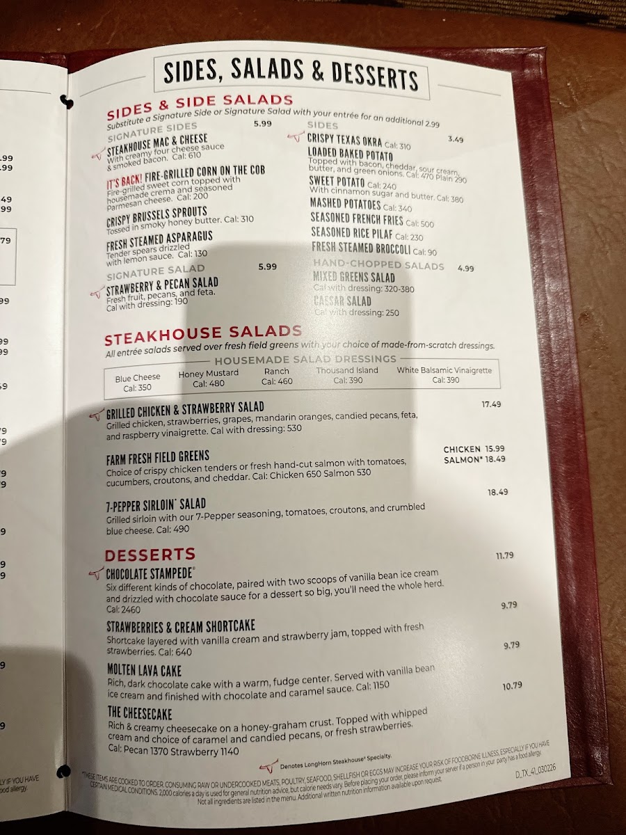 LongHorn Steakhouse Photo Menu 4