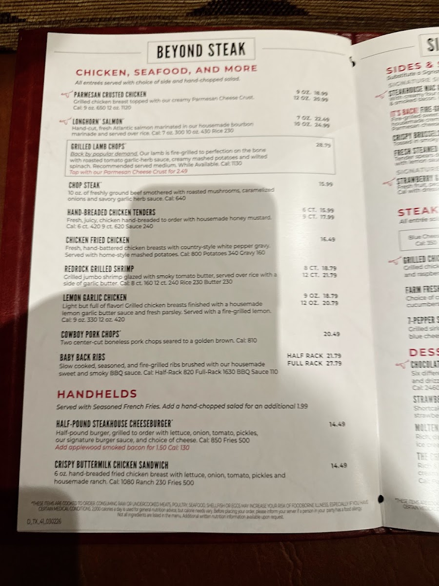 LongHorn Steakhouse Photo Menu 5