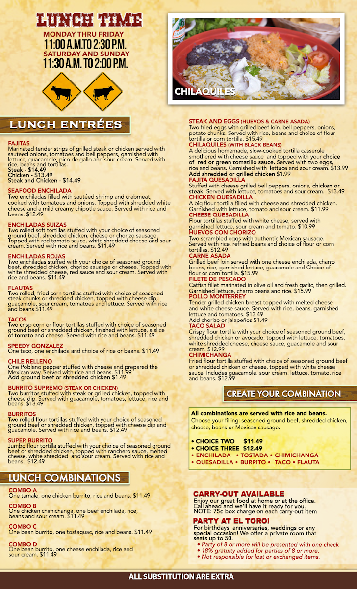 EL Toro Mexican Restaurant Photo Menu 2